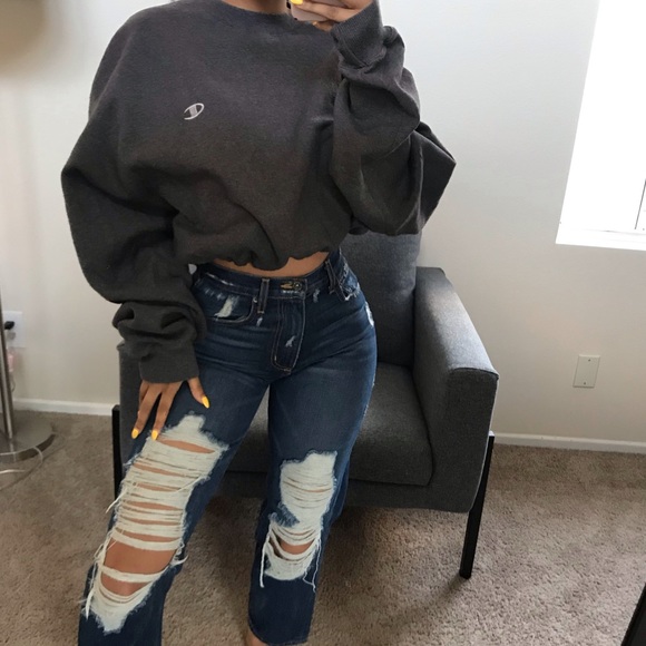 Champion Tops - Charcoal Champion drawstring crop sweatshirt